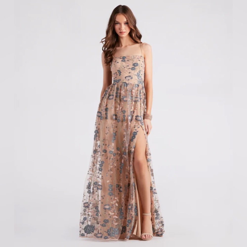 Floral embroidered formal dress